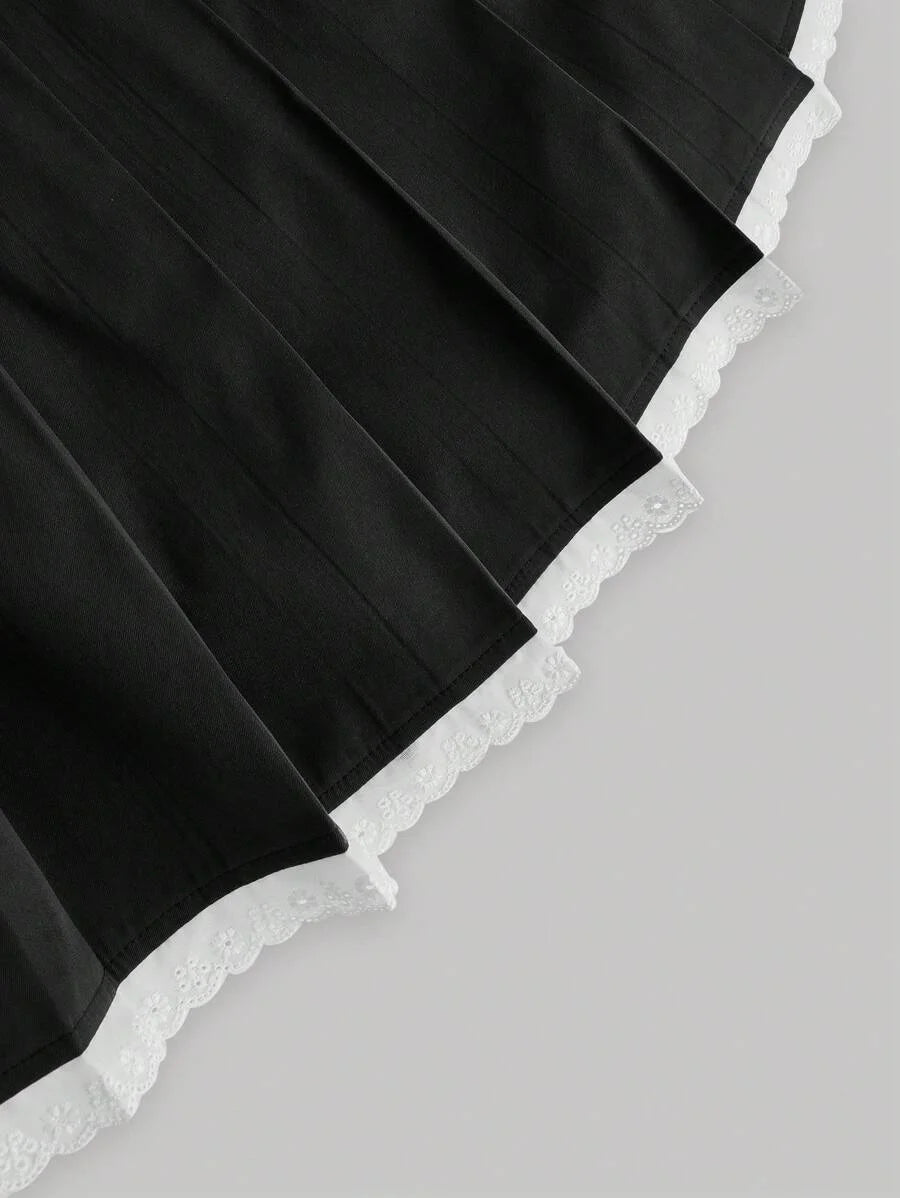 Womens Ruffled Patchwork Bow Pleated Gray Mini Skirt Black Skirt Going Out Skirt Back To School