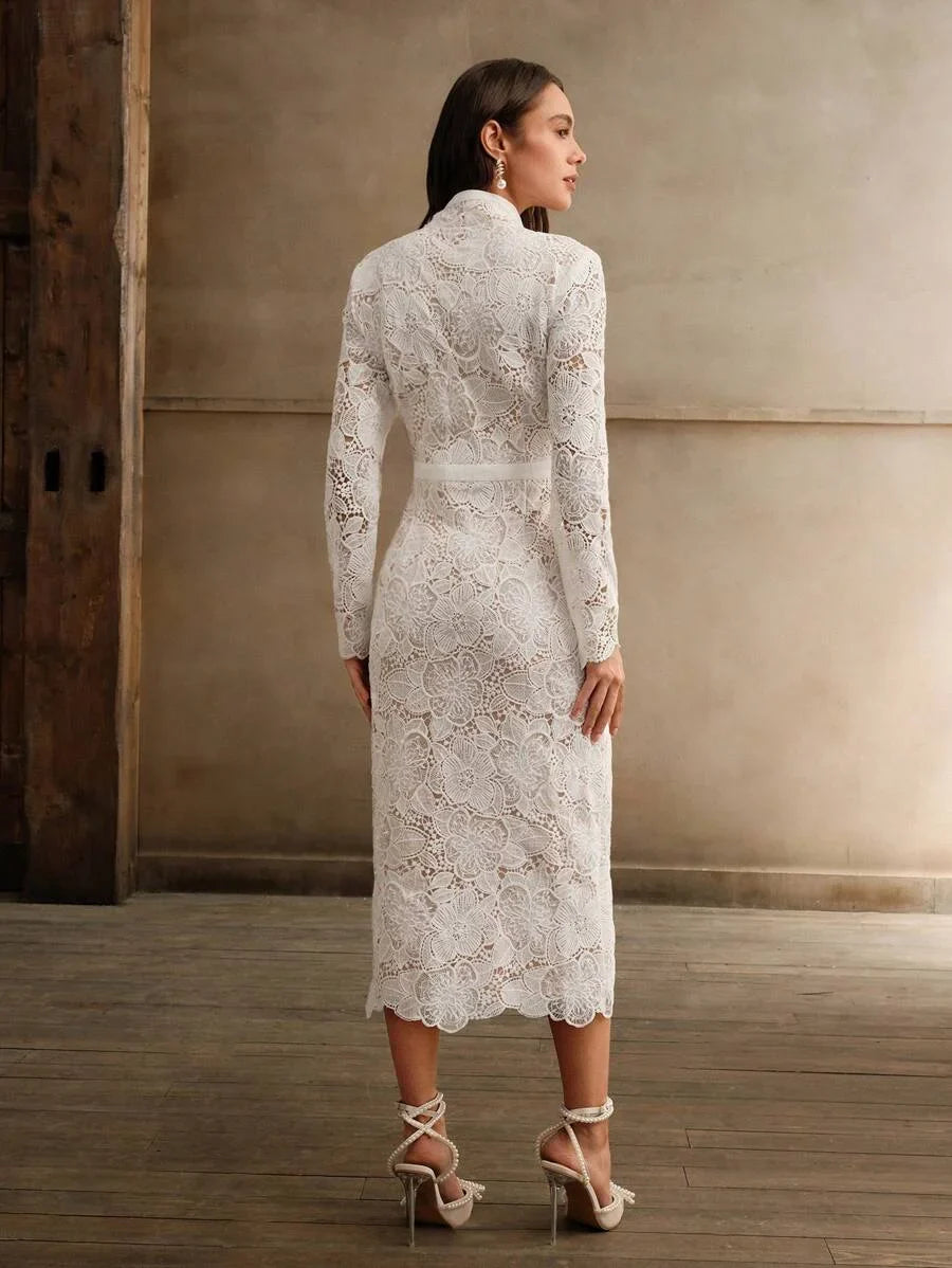 Womens SingleBreasted Long Sleeve White French Fashion Waist Slimming Delicate Romantic Elegant