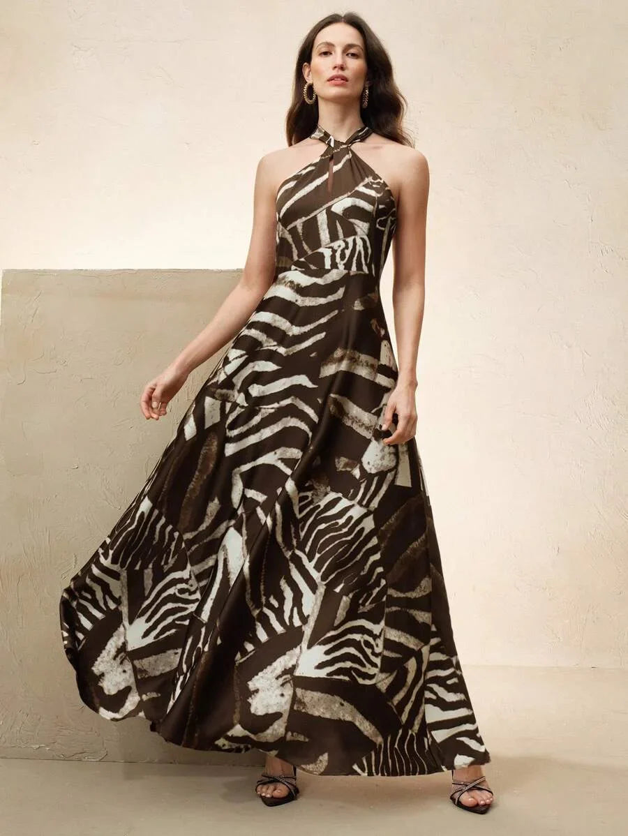 Womens Sleeveless Bodycon Zebra Print Maxi Dress Suitable For Spring Summer Easter Festivals