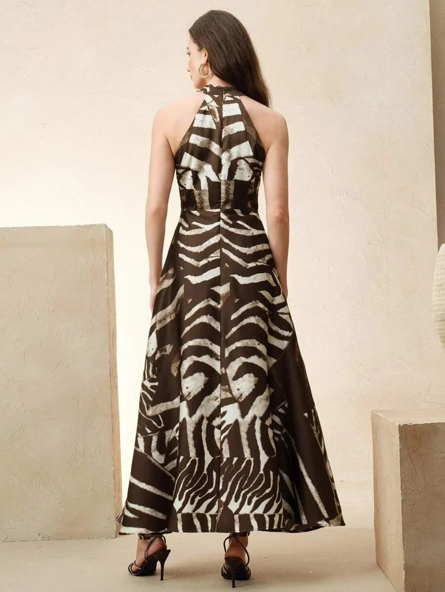 Womens Sleeveless Bodycon Zebra Print Maxi Dress Suitable For Spring Summer Easter Festivals