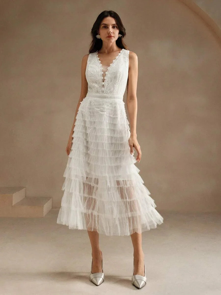 Womens Solid Color Deep VNeck Minimalist Casual Sleeveless Mesh Dress For Holiday Party Clothes