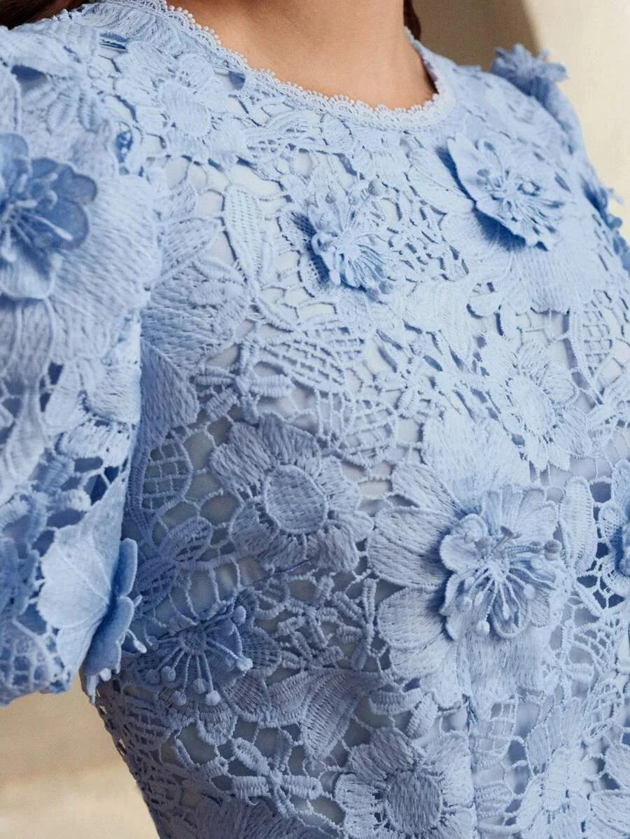 Womens Summer New 3D Floral Lace Long Dress Fashion Banquet Floral Dress