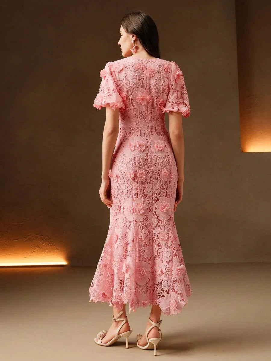 Womens Summer New Arrival Party amp Fashion 3D Floral Lace Dress