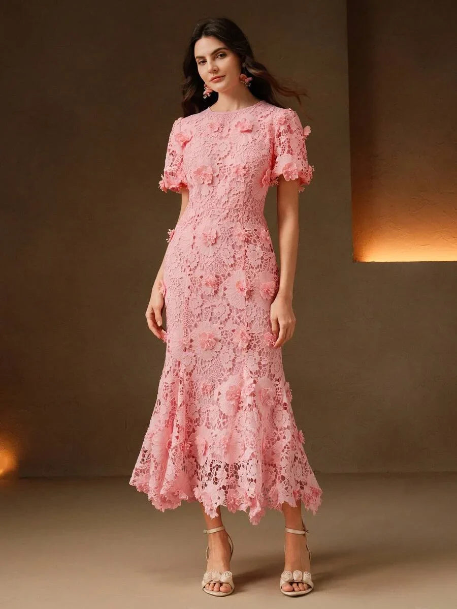 Womens Summer New Arrival Party amp Fashion 3D Floral Lace Dress