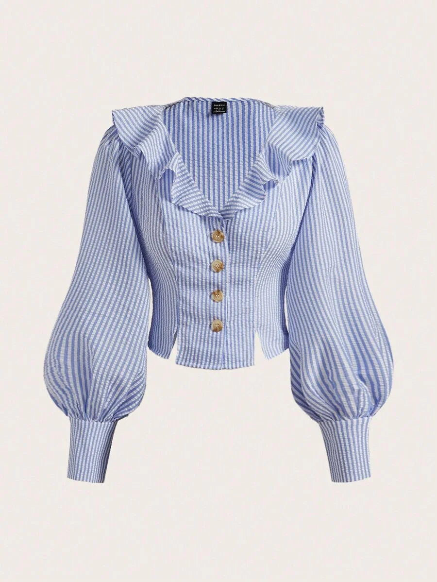 Woven Oversized Funnel Collar Long Sleeve Women Shirt