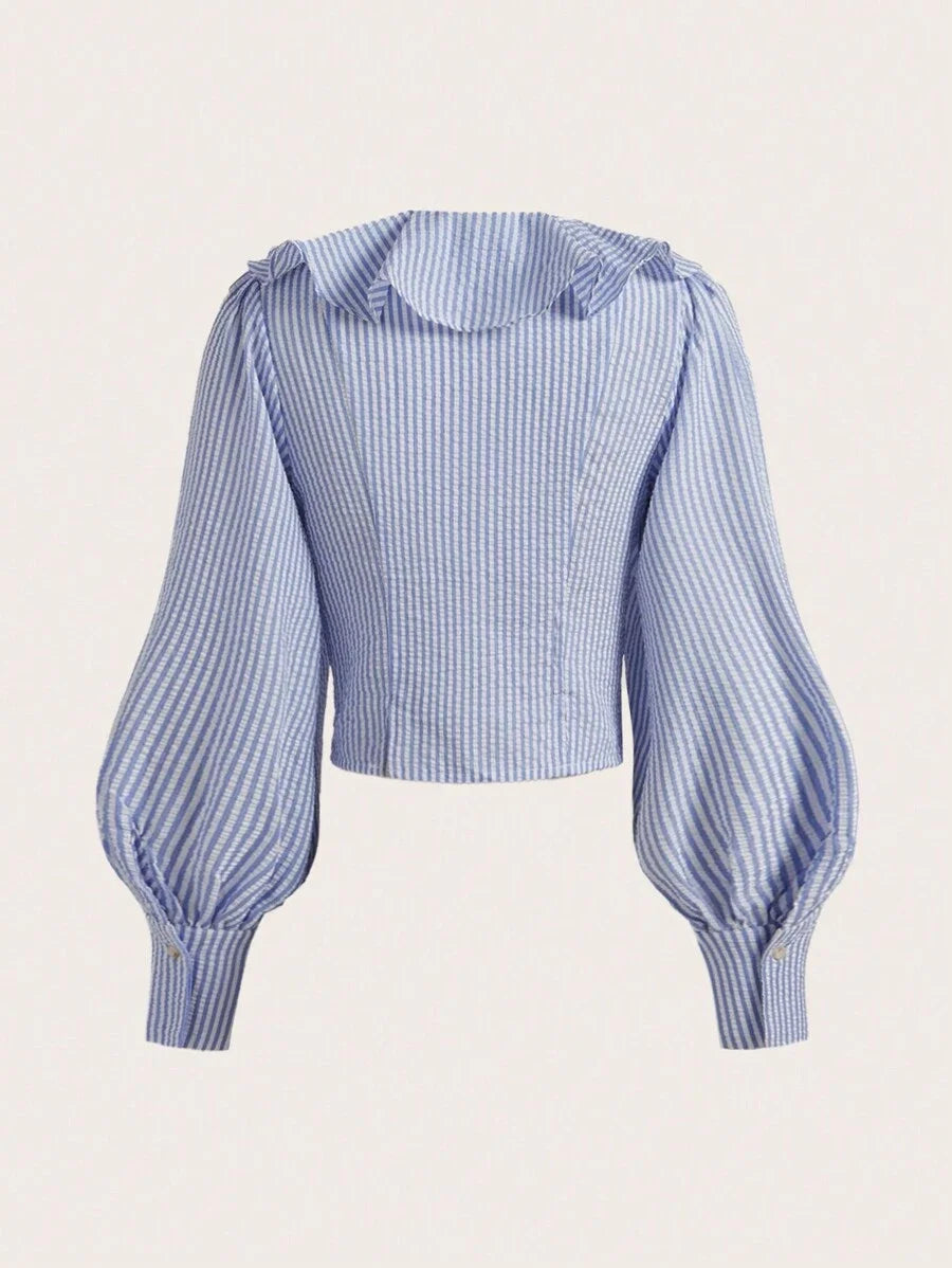 Woven Oversized Funnel Collar Long Sleeve Women Shirt