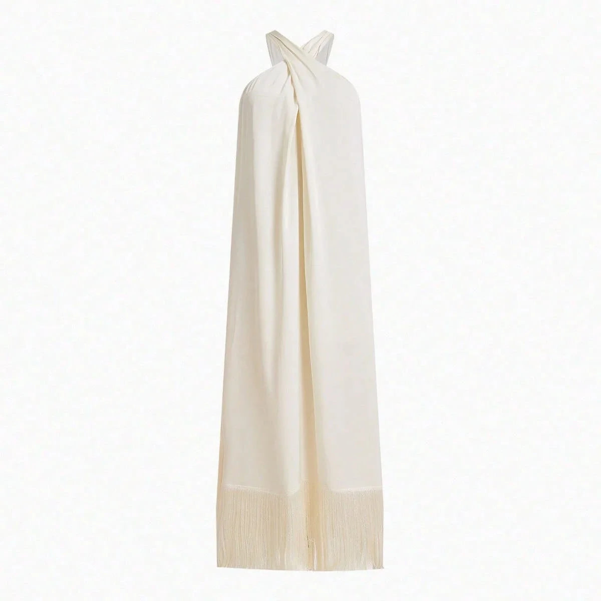 X Nour PREMIUM FRINGE HEM CROSS HALTER DRESS