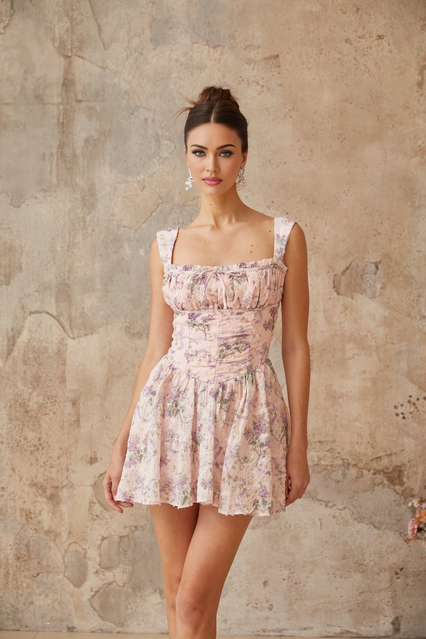 Xavière pink floralprint shirred mini dress