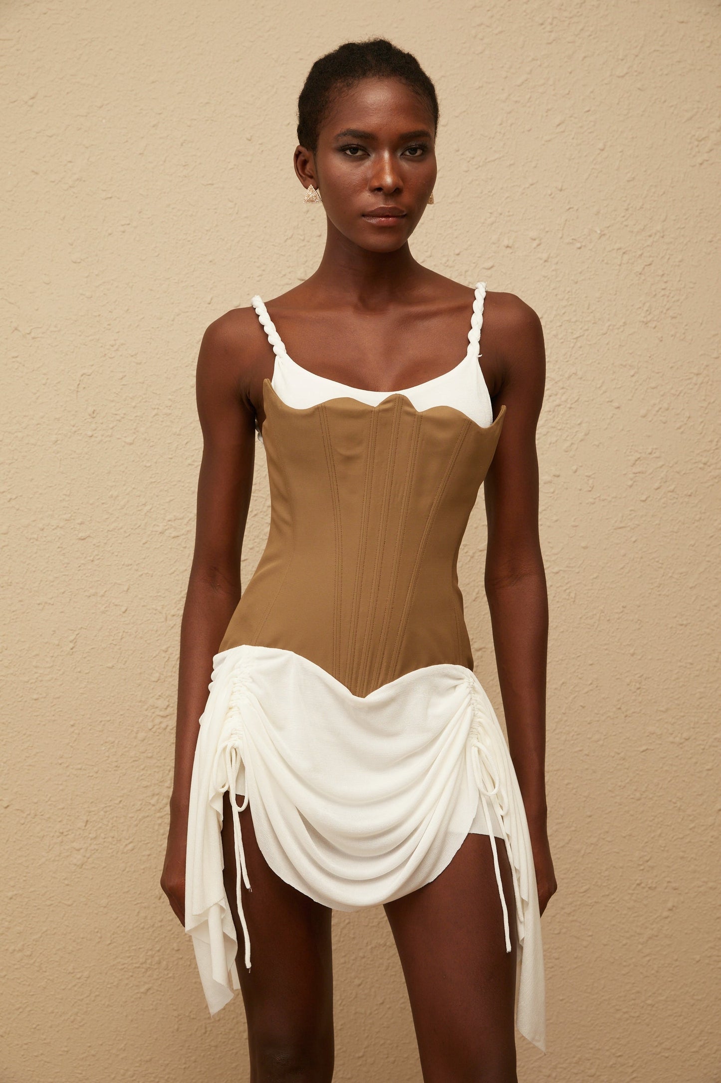 Yasmine Brown Bustier Panel Mini Dress