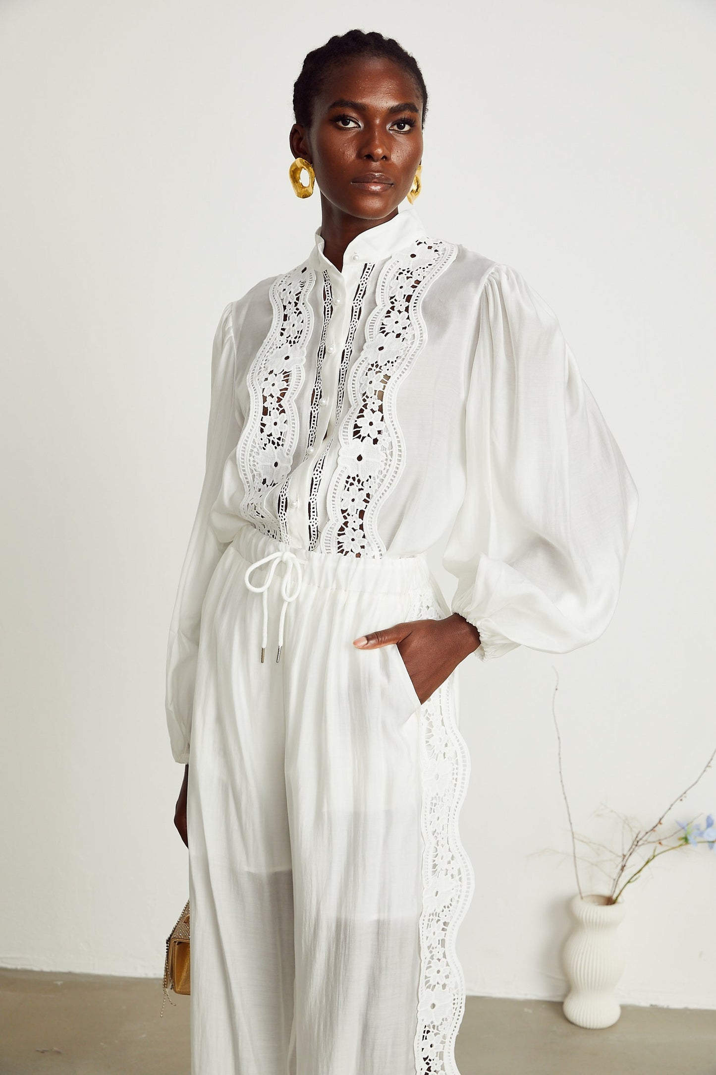 Yasmine semisheer shirt trousers matching set