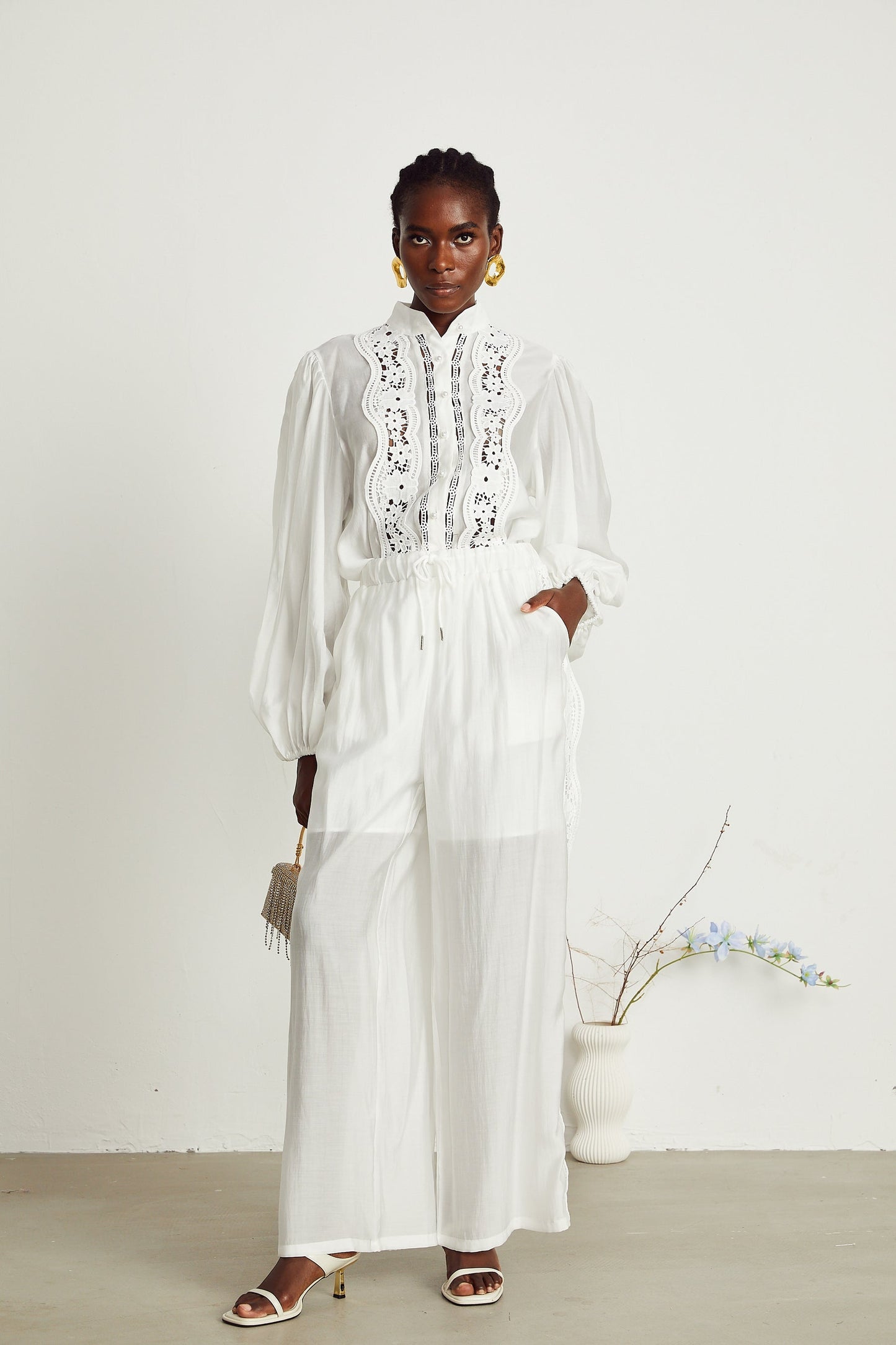 Yasmine semisheer shirt trousers matching set