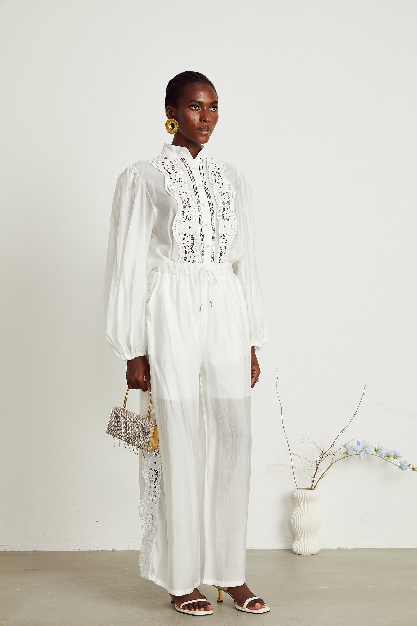 Yasmine semisheer shirt trousers matching set