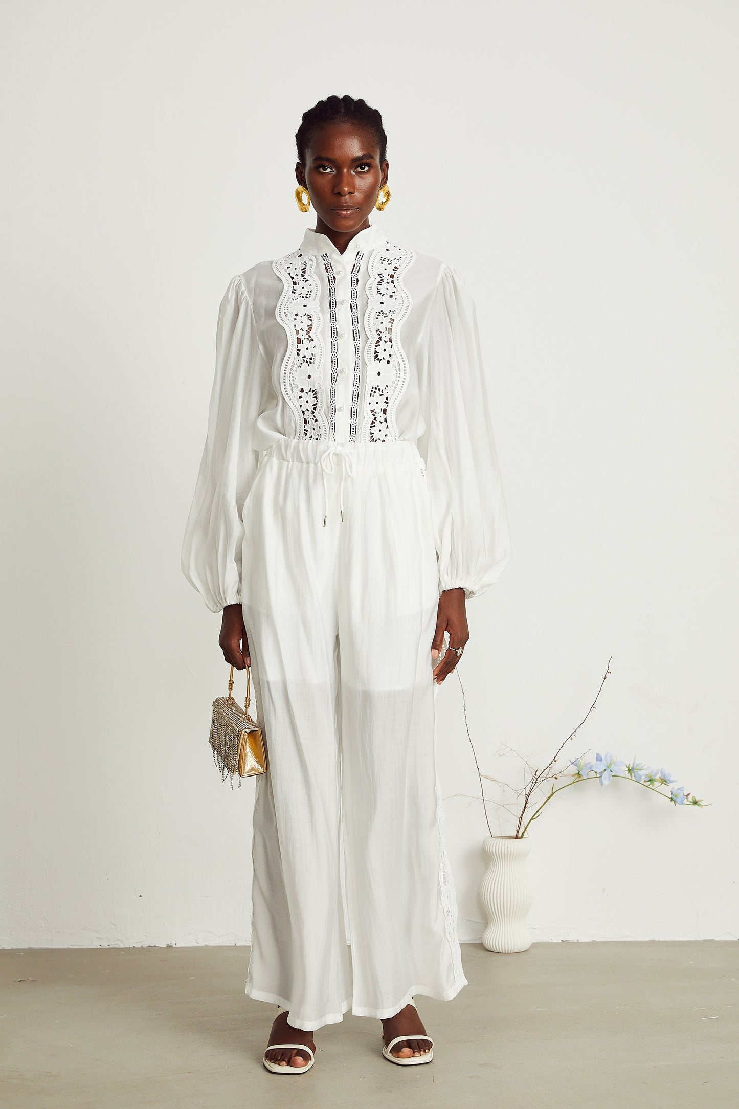 Yasmine semisheer shirt trousers matching set