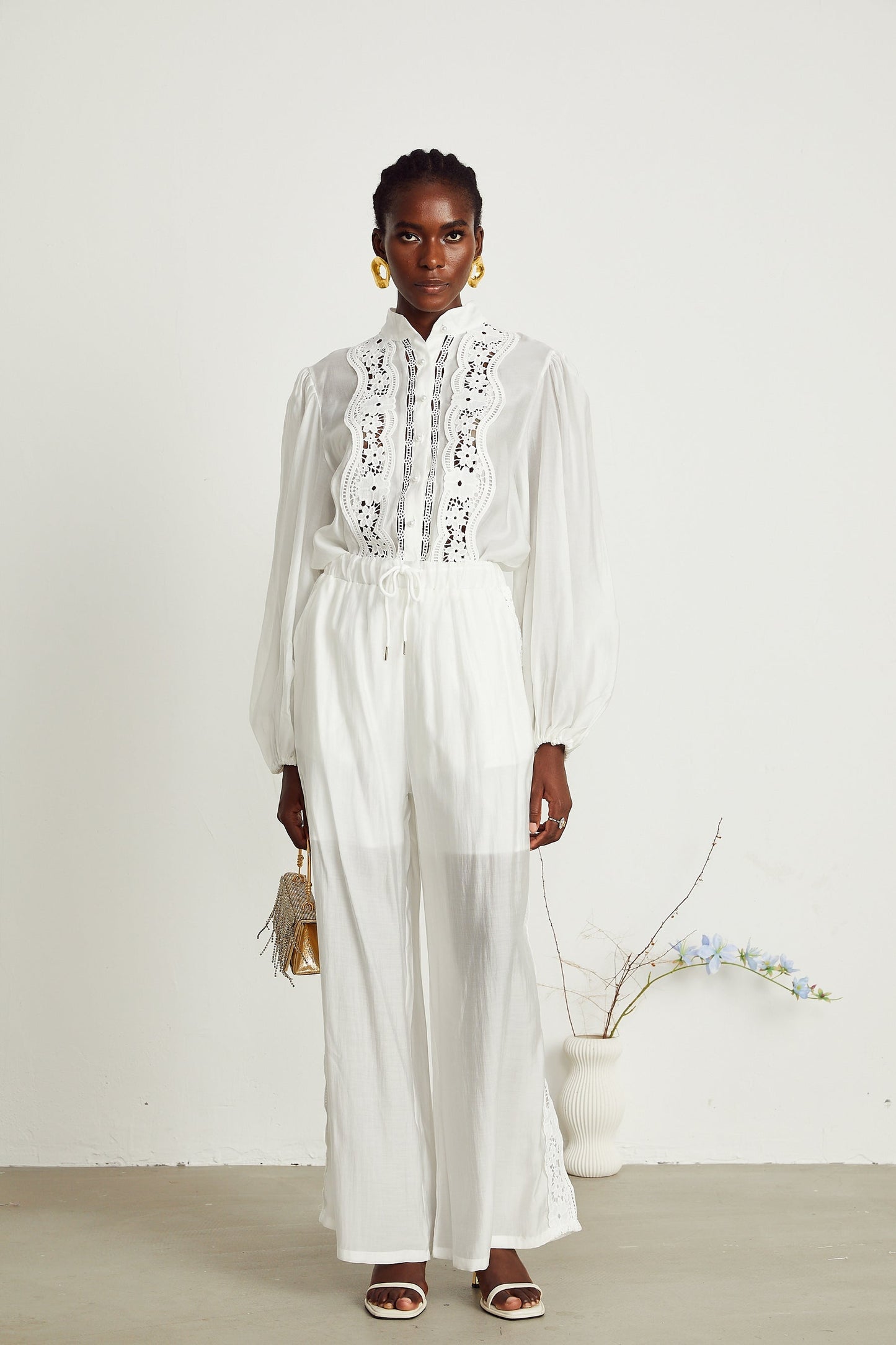 Yasmine semisheer shirt trousers matching set