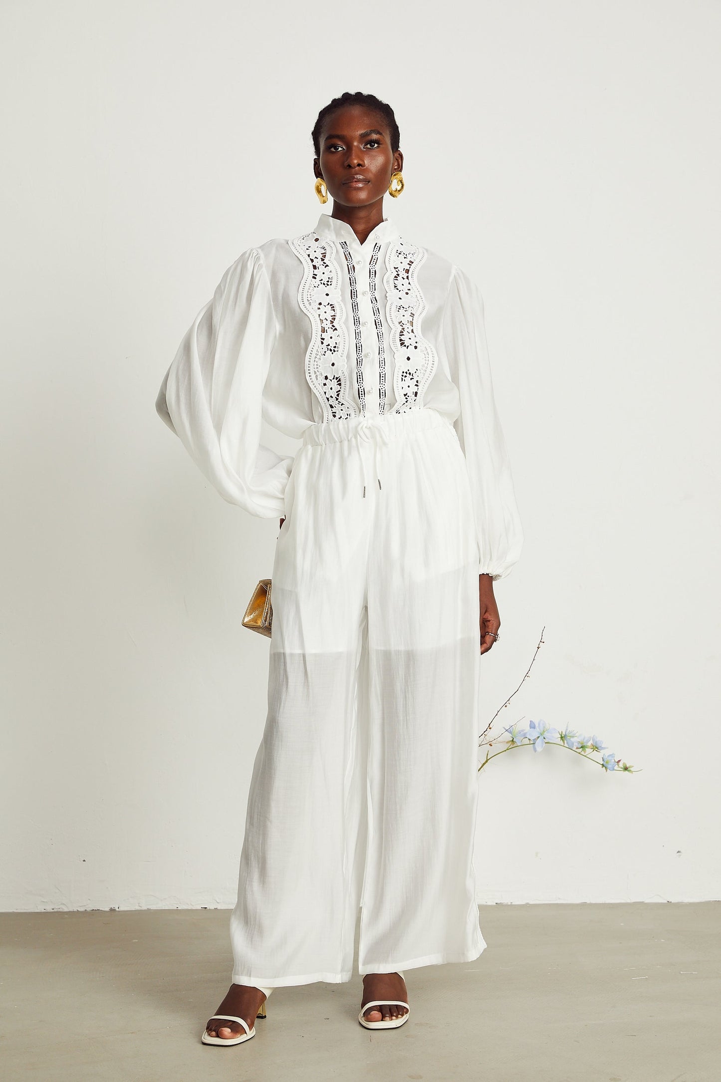 Yasmine semisheer shirt trousers matching set