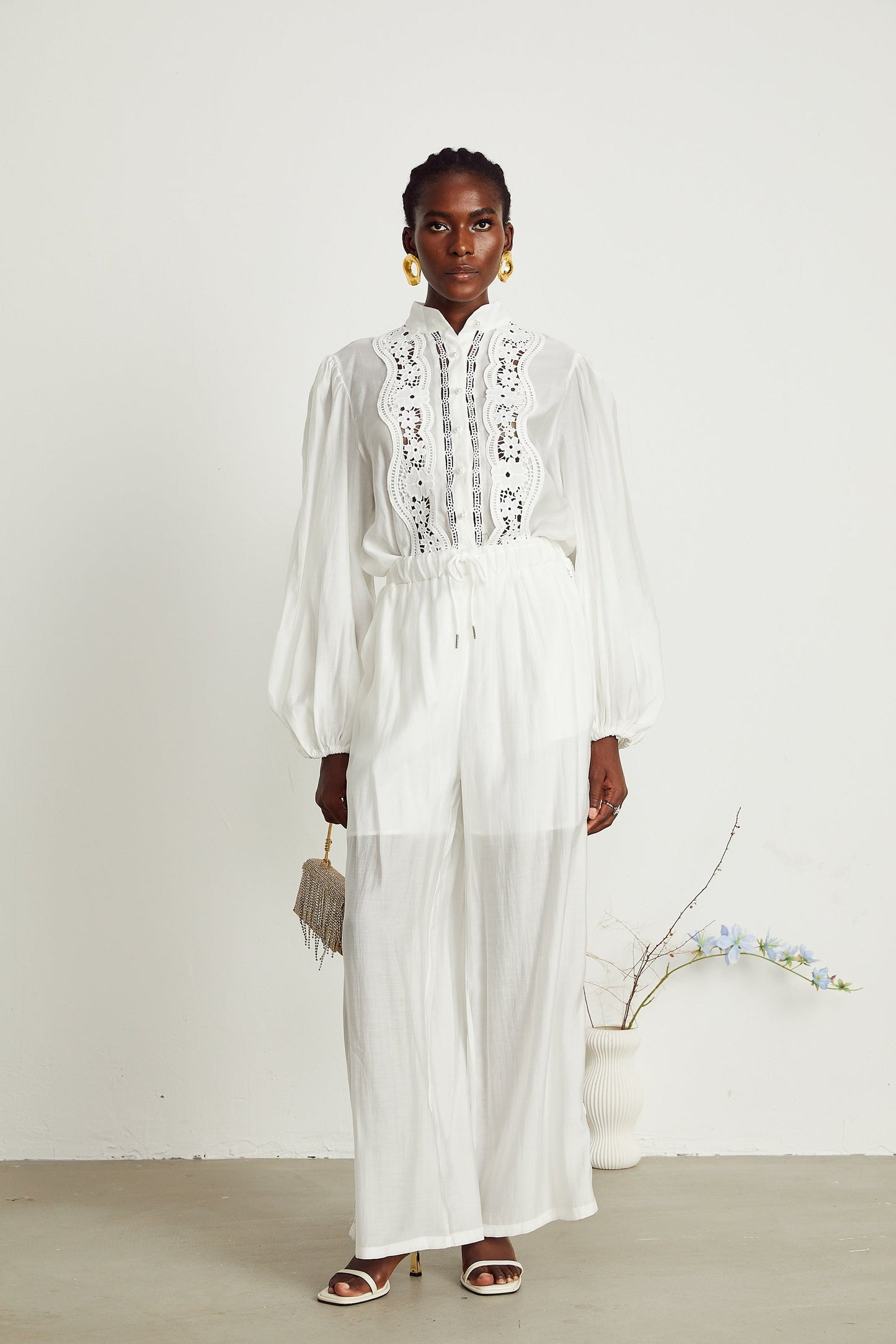 Yasmine semisheer shirt trousers matching set