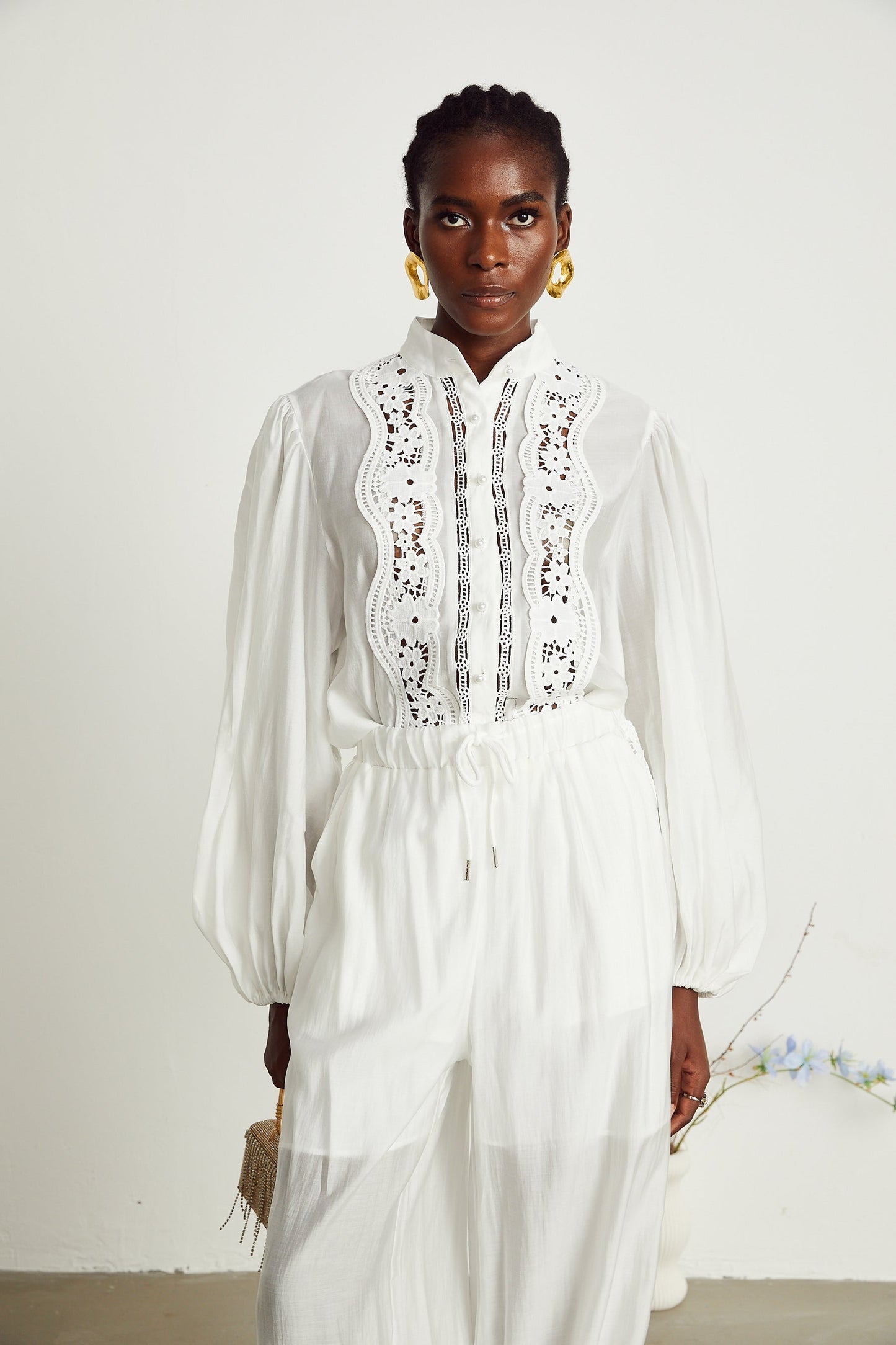 Yasmine semisheer shirt trousers matching set