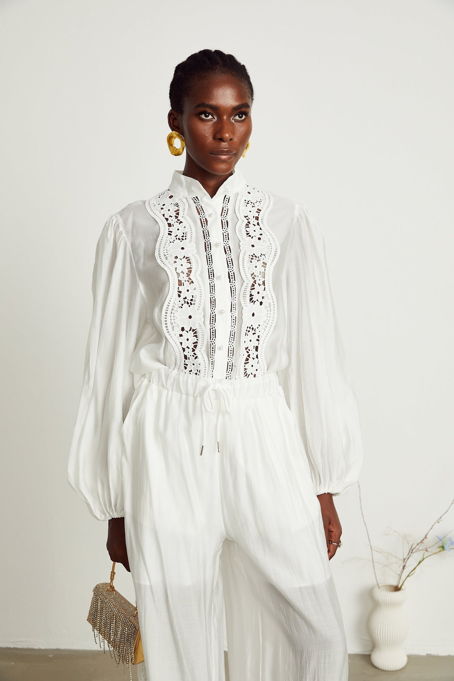 Yasmine semisheer shirt trousers matching set