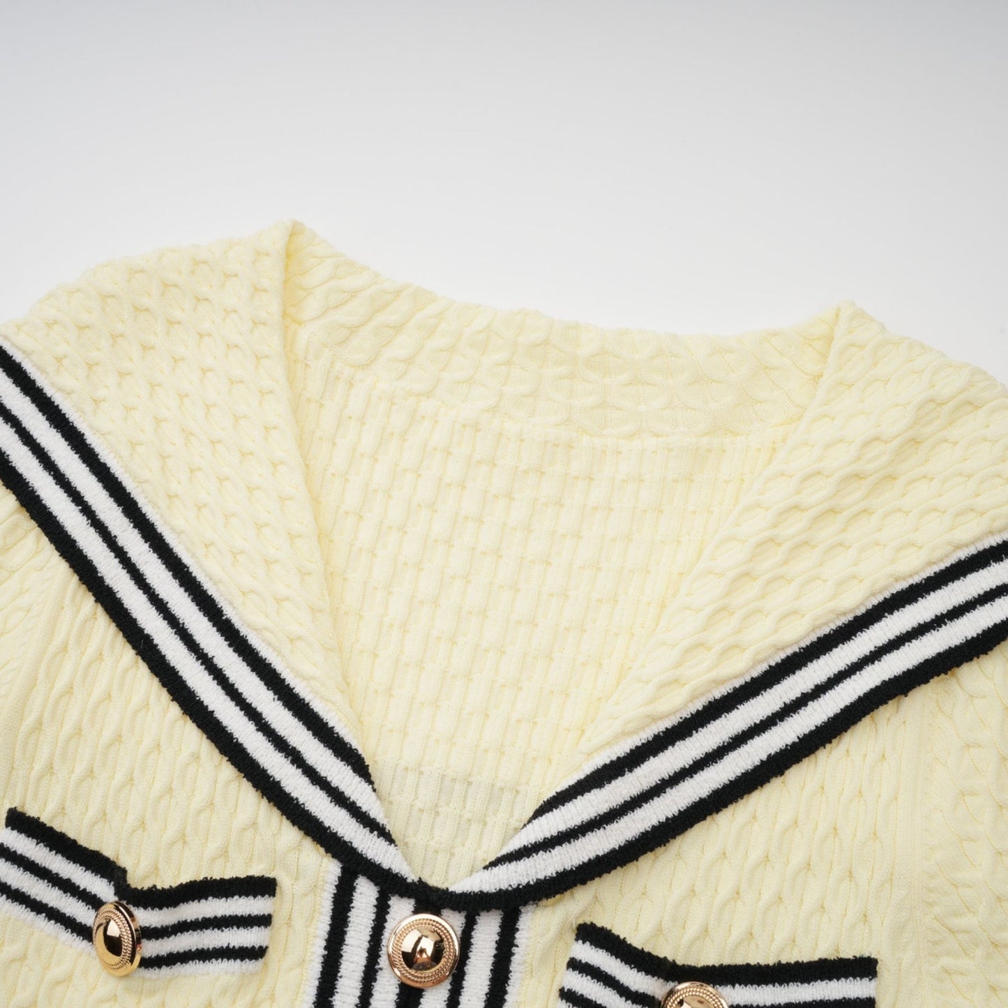 Yellow knitted dress with sailor collar in Madeleine style