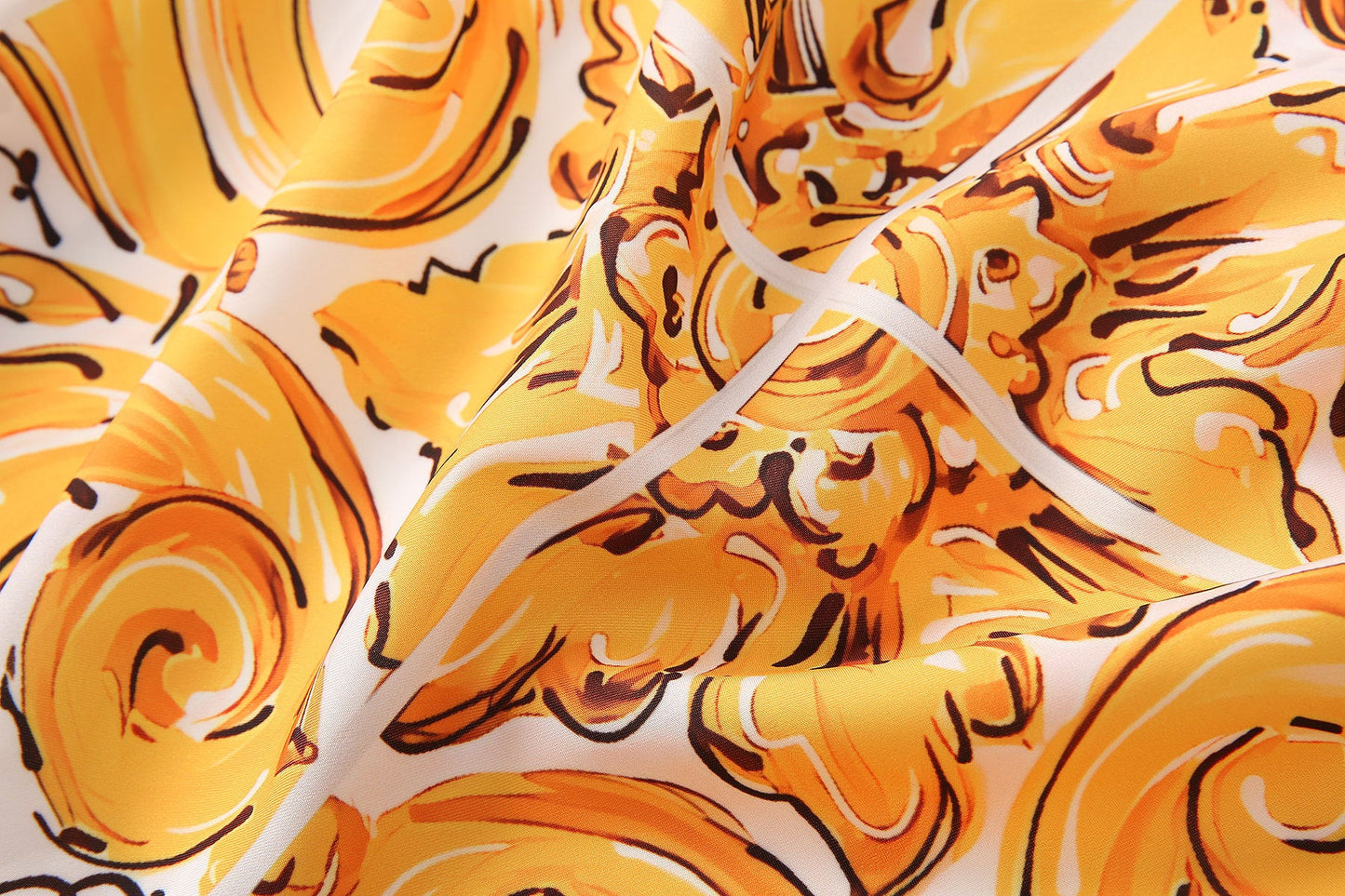 Bright Yellow and White Baroque Halter Neck Dress