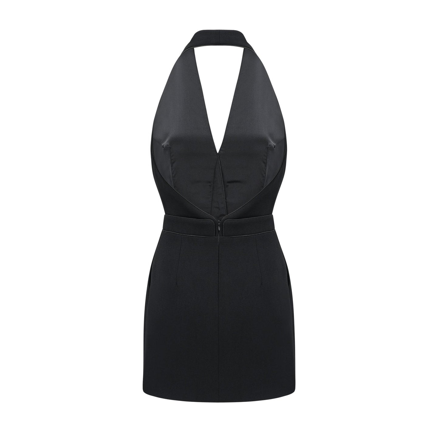 Black sleeveless dress with halter neck front golden button design and thighlength hemStructured with rear zip fastening composed of 80% Polyester and 20% Cotton