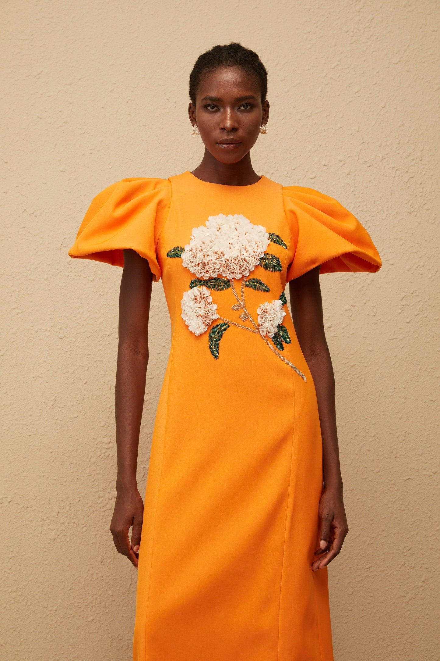Yrjö Orange Floral Embroidered Midi Dress