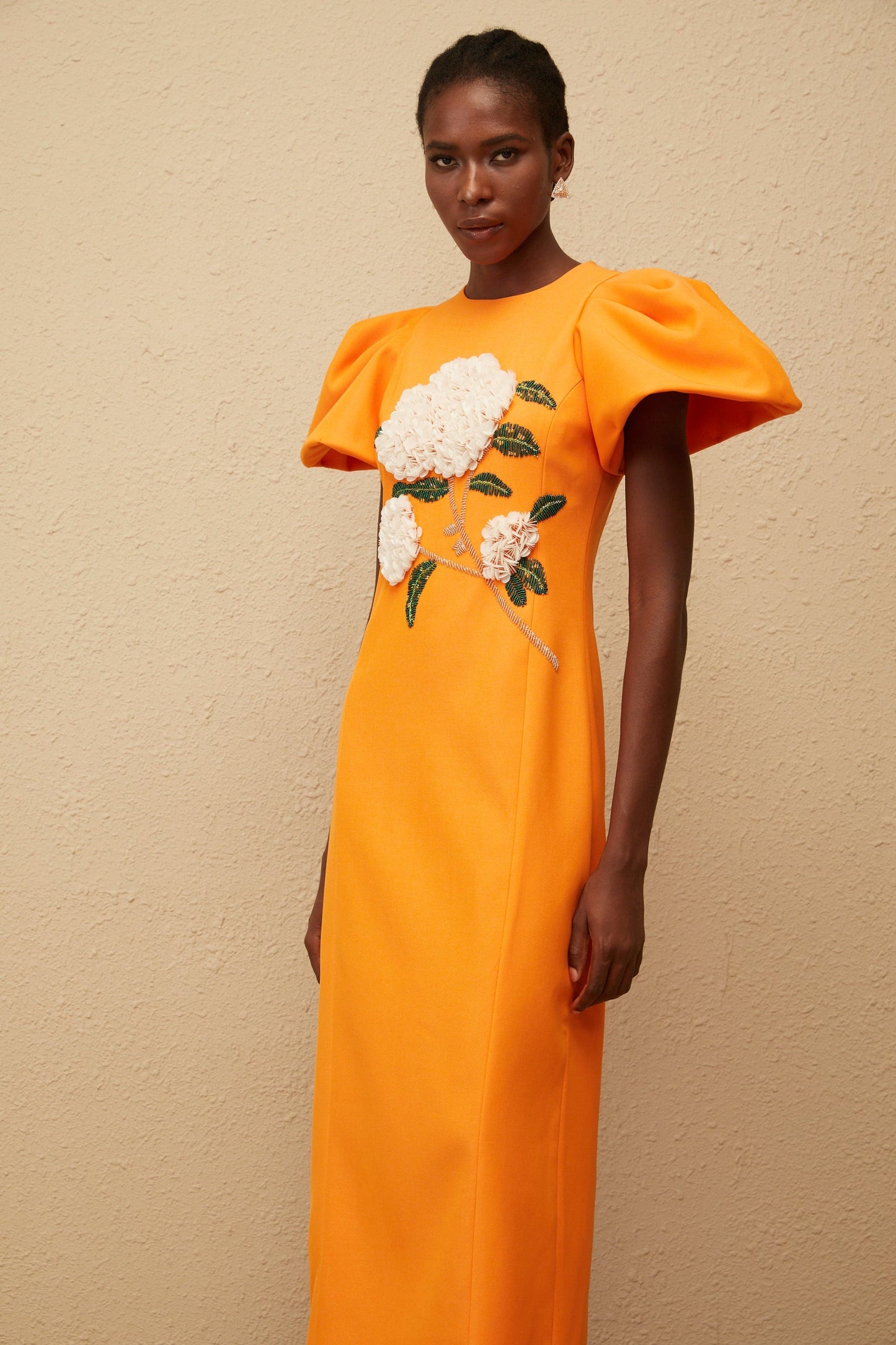 Yrjö Orange Floral Embroidered Midi Dress