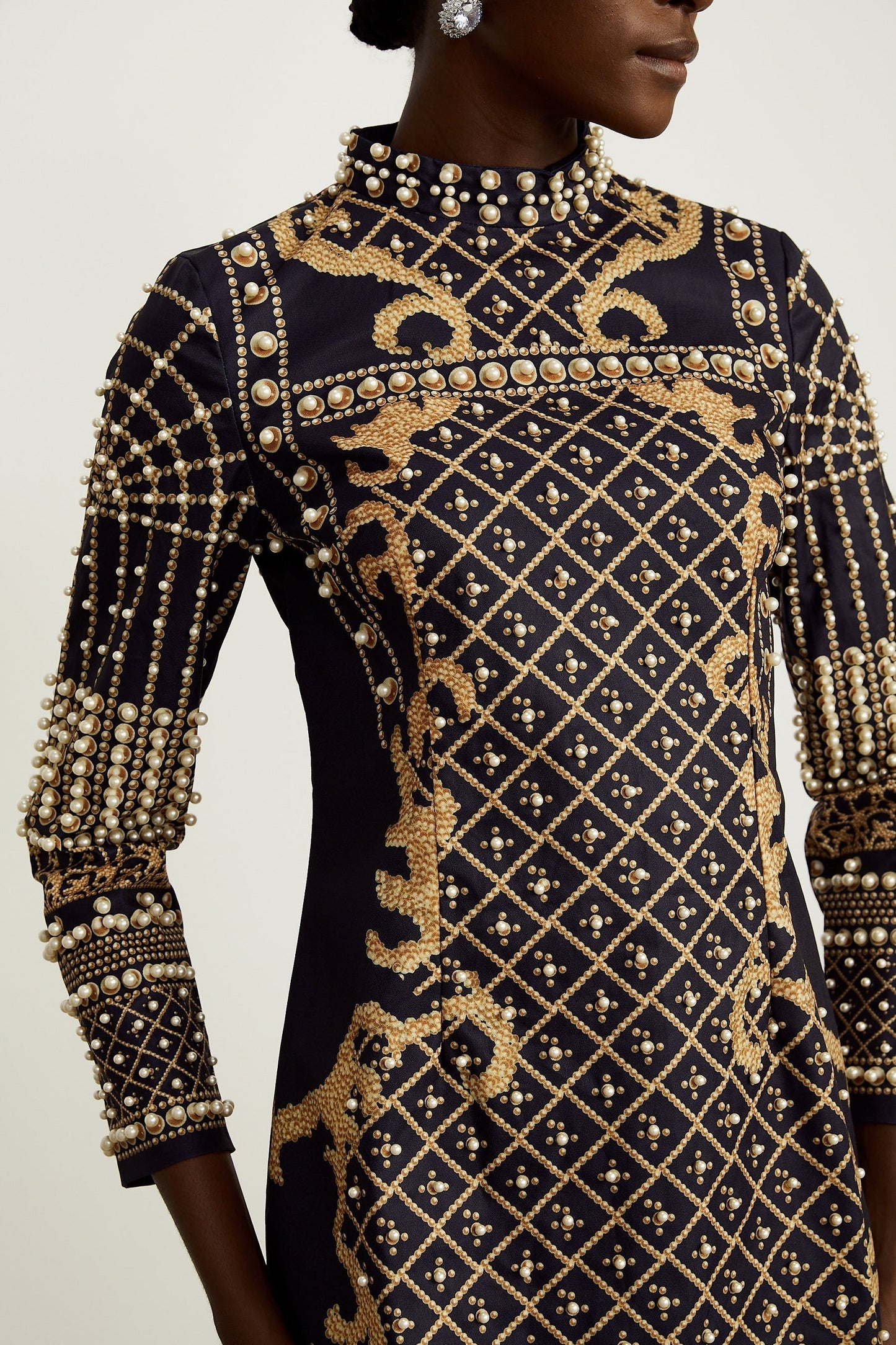 Ysabella fauxpearl longsleeve mini dress