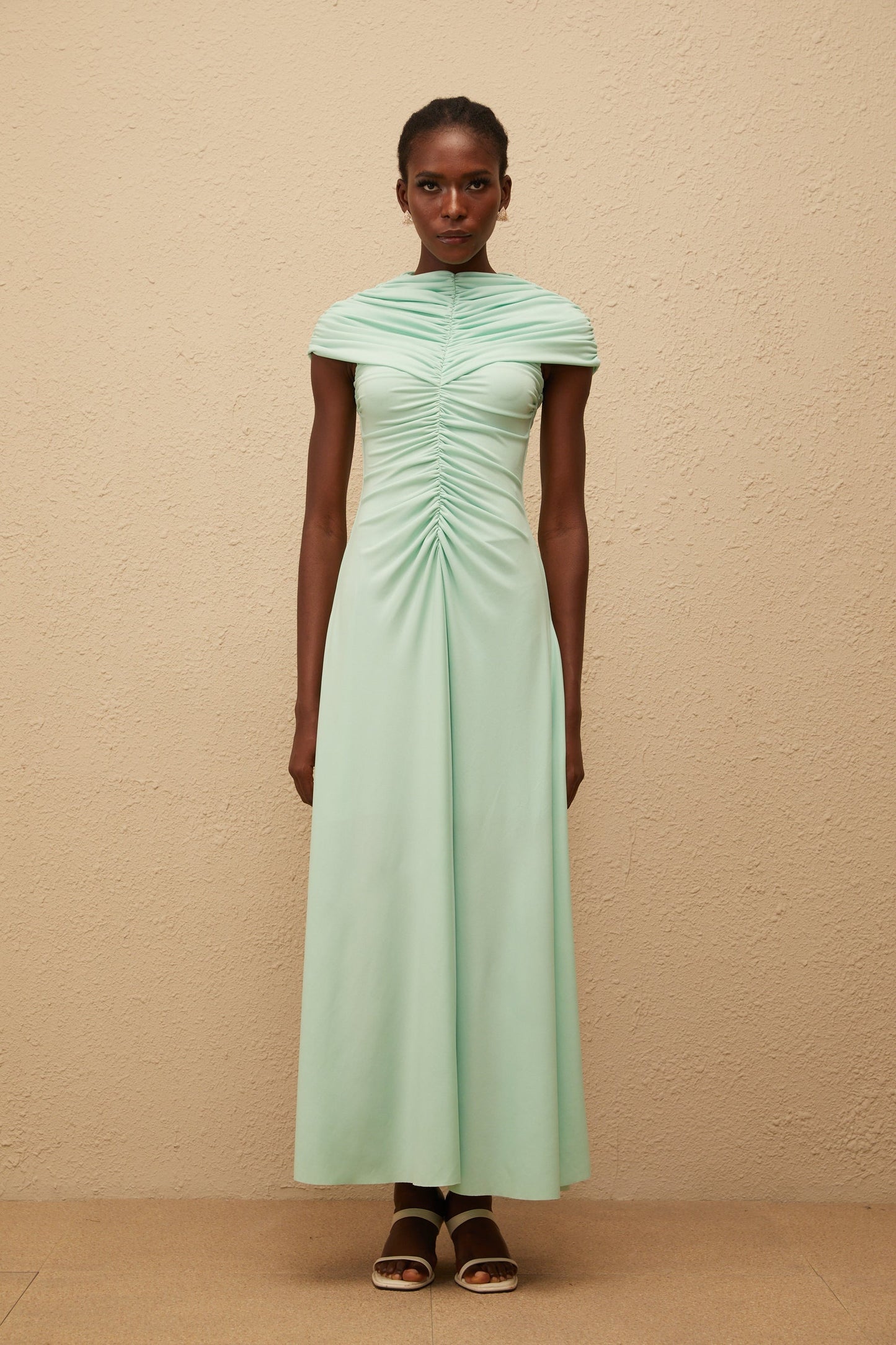 Ysé Mint Green Ruched Maxi Dress