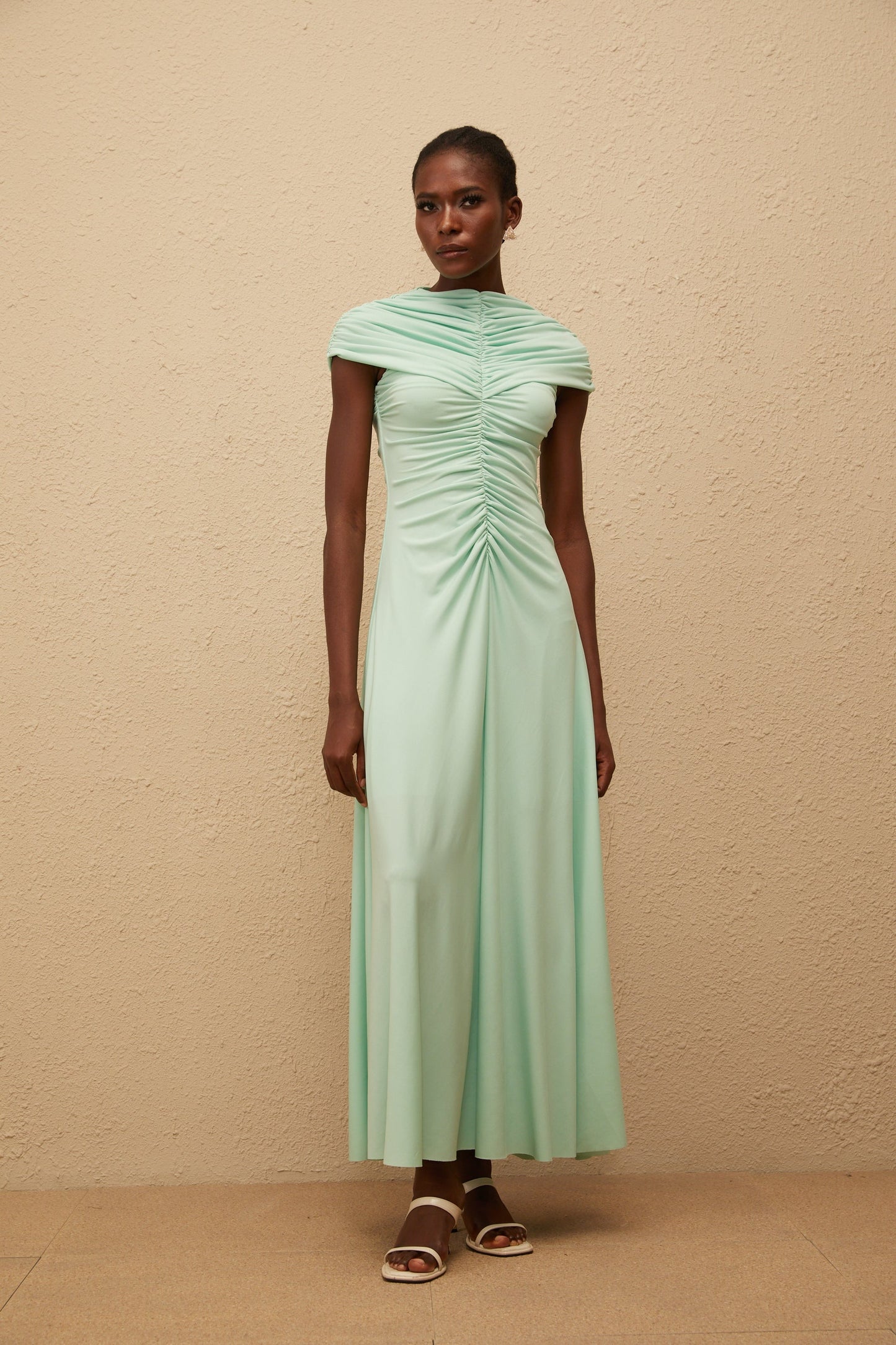 Ysé Mint Green Ruched Maxi Dress
