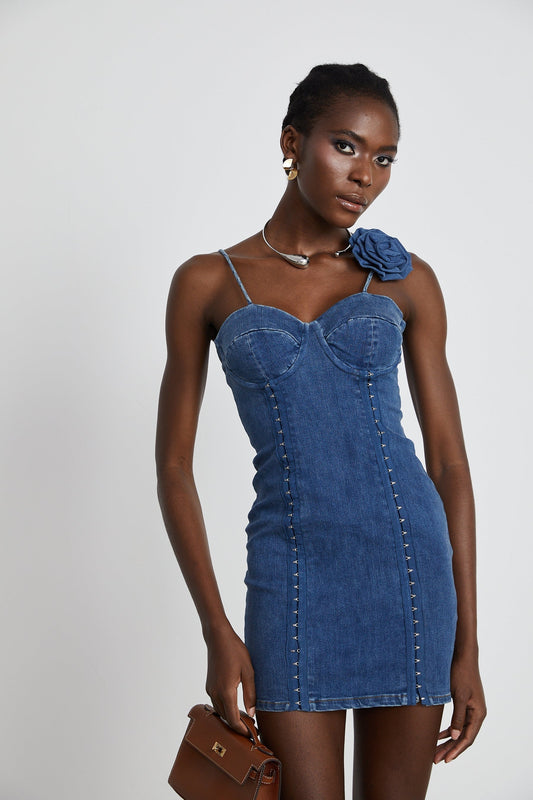 Yvette floralappliqué denim mini dress
