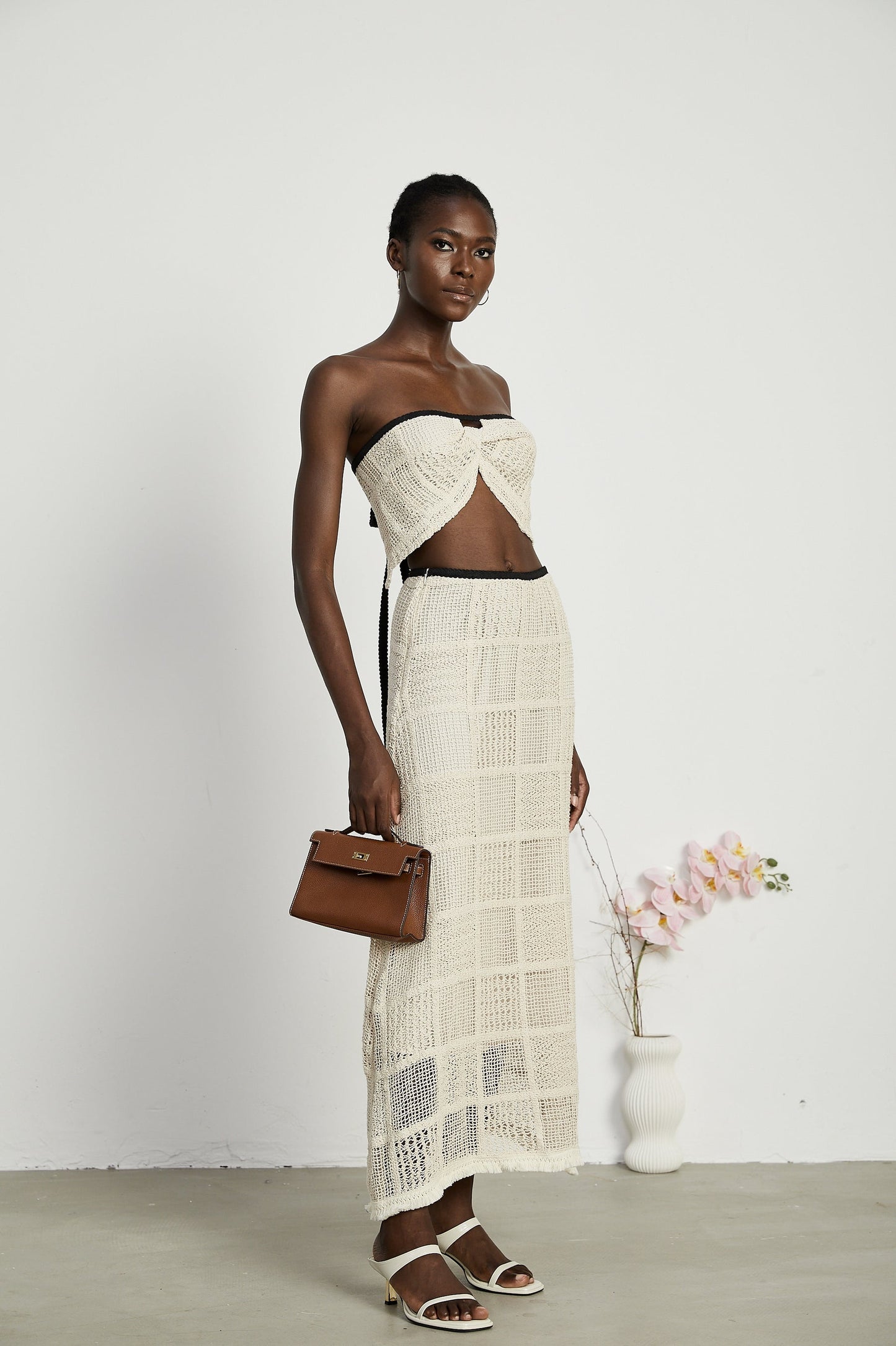 Yvette stretch knitted top skirt matching set