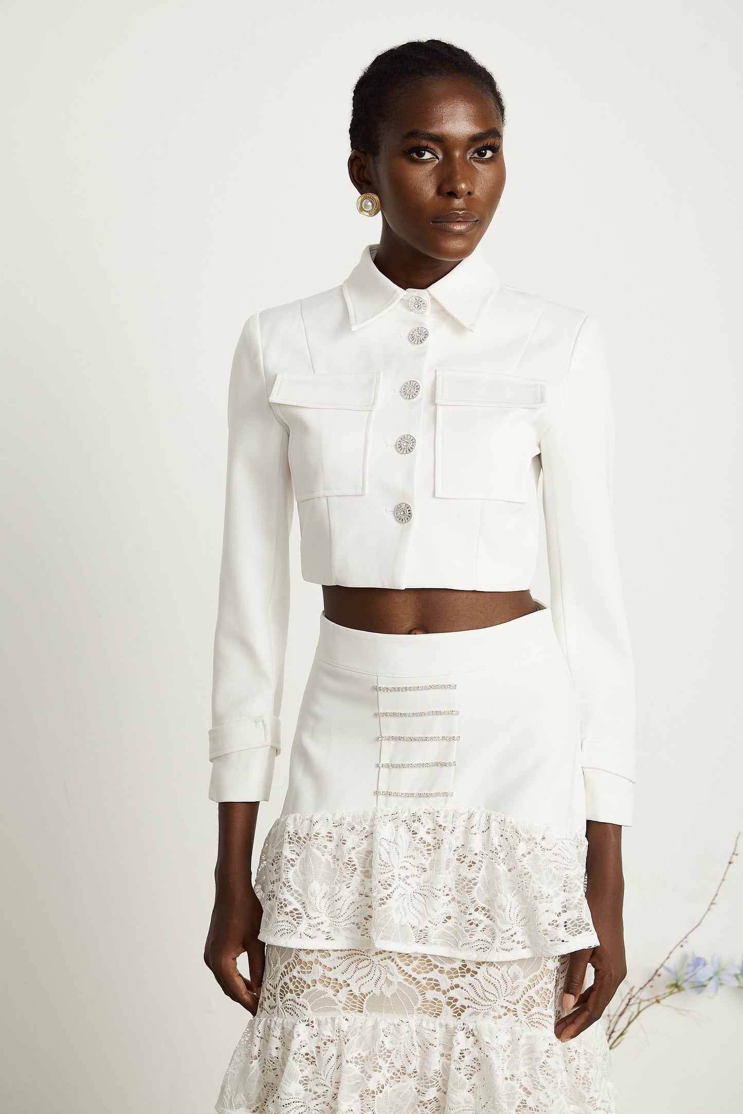 Zélie white lacepanel jacket skirt matching set