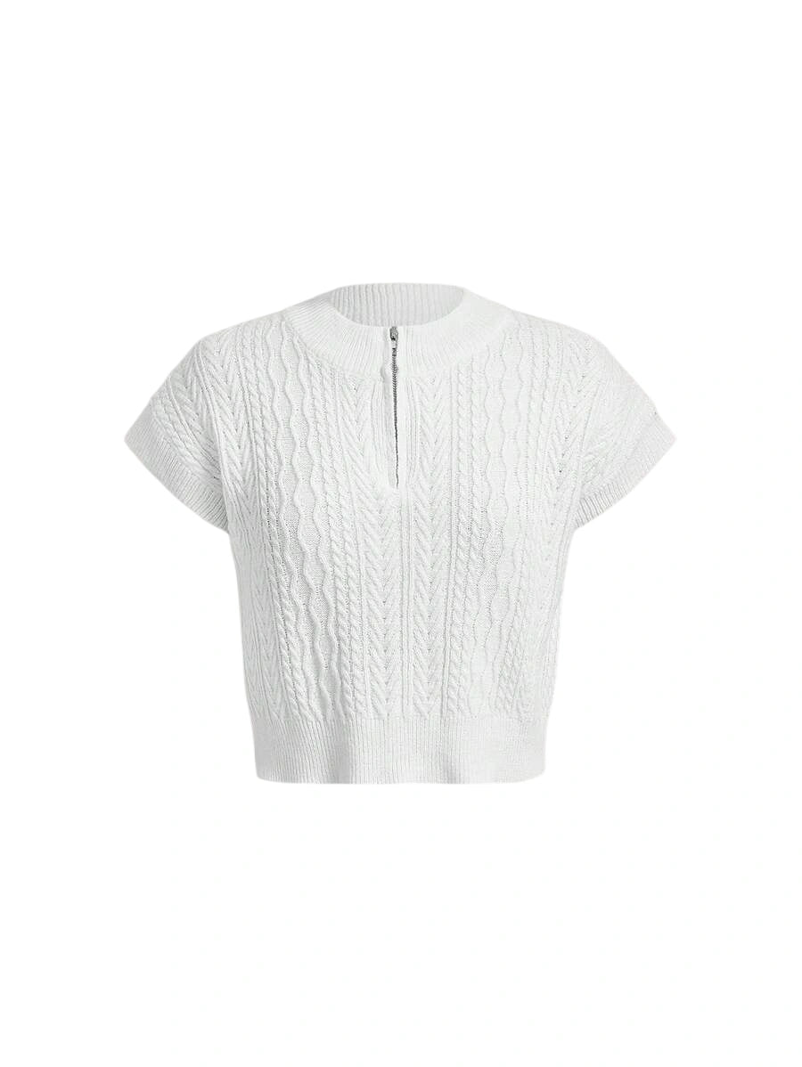 Zip Half Placket Cable Knit Top