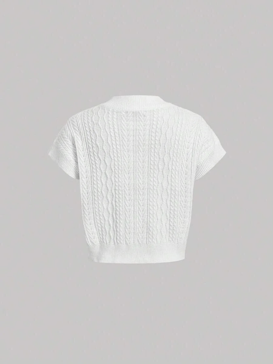 Zip Half Placket Cable Knit Top