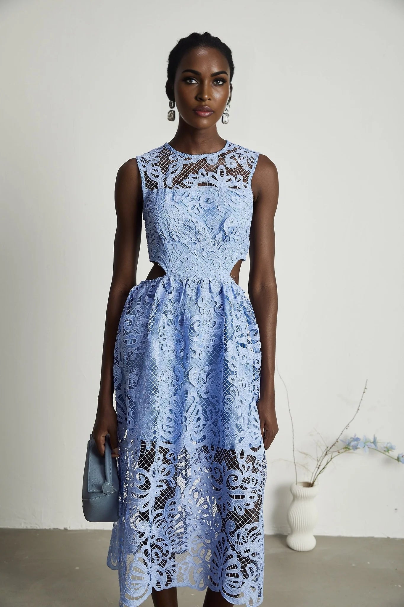 Zoë floralembroidered semisheer midi dress