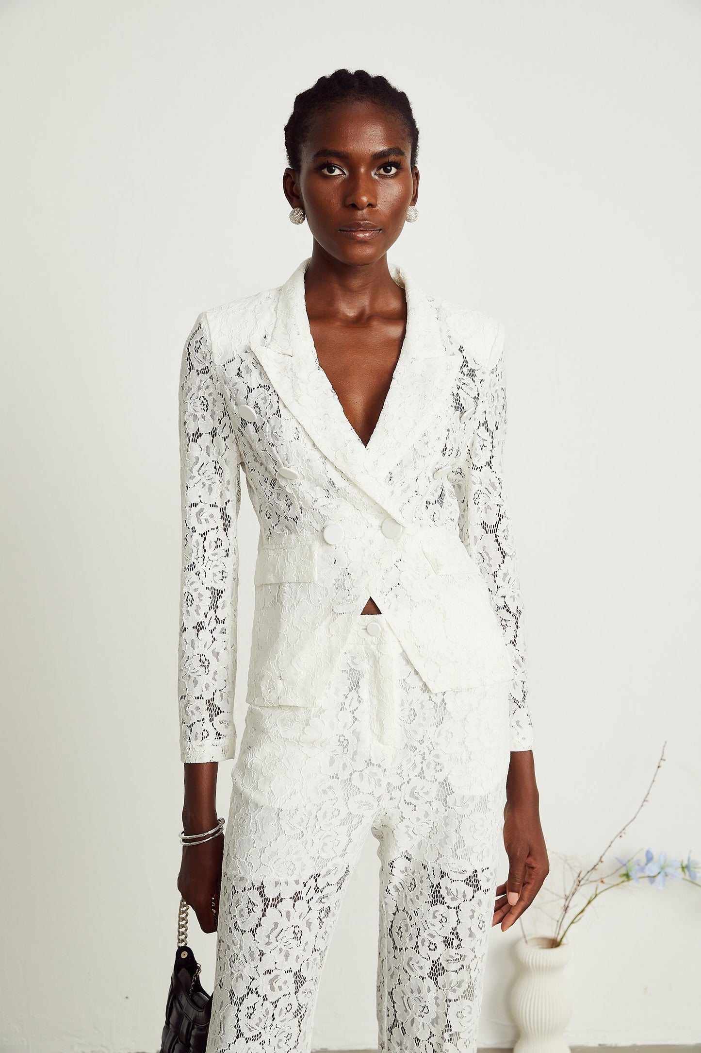 Zoé sheer lace blazer trousers matching set