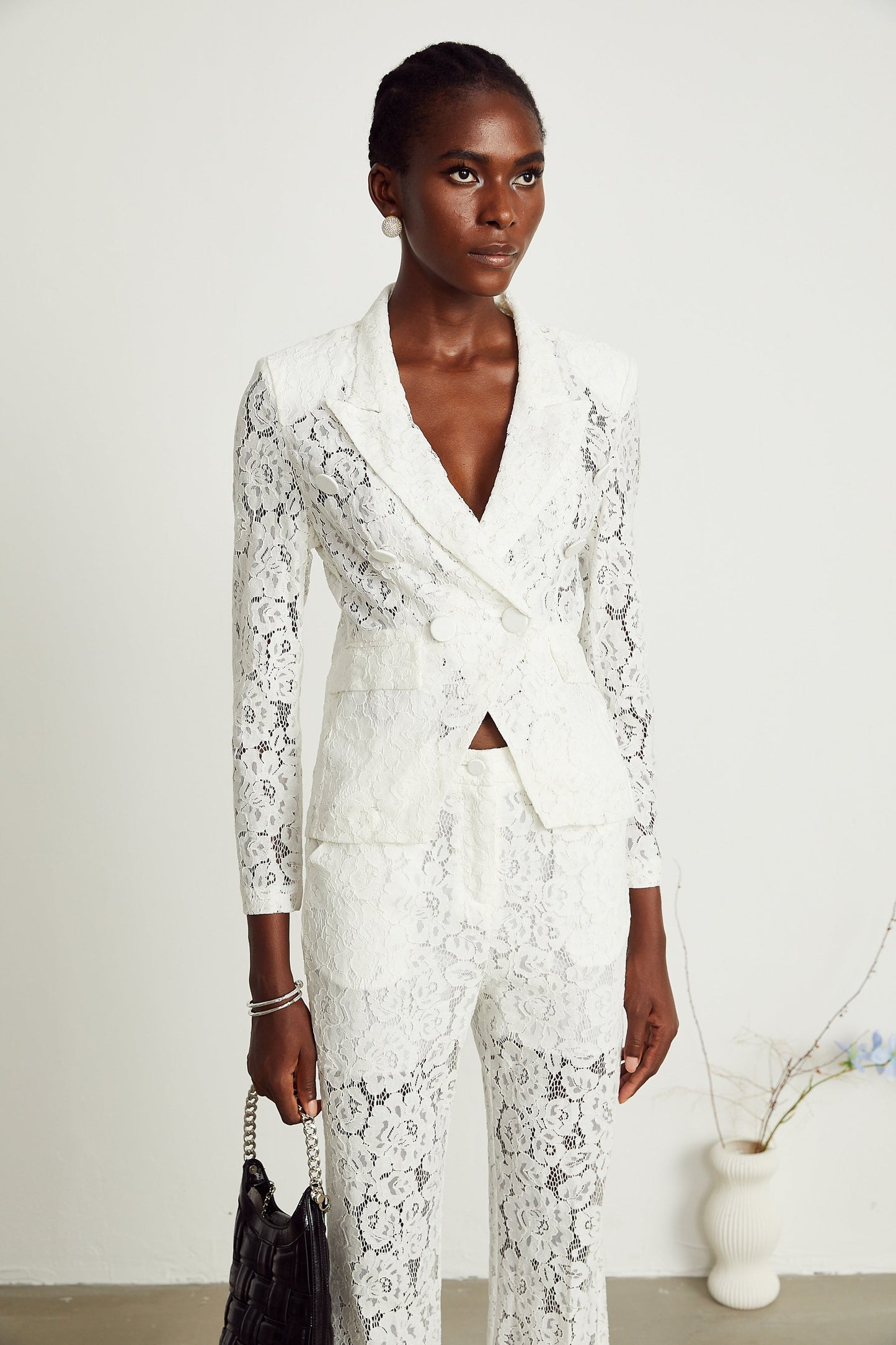 Zoé sheer lace blazer trousers matching set