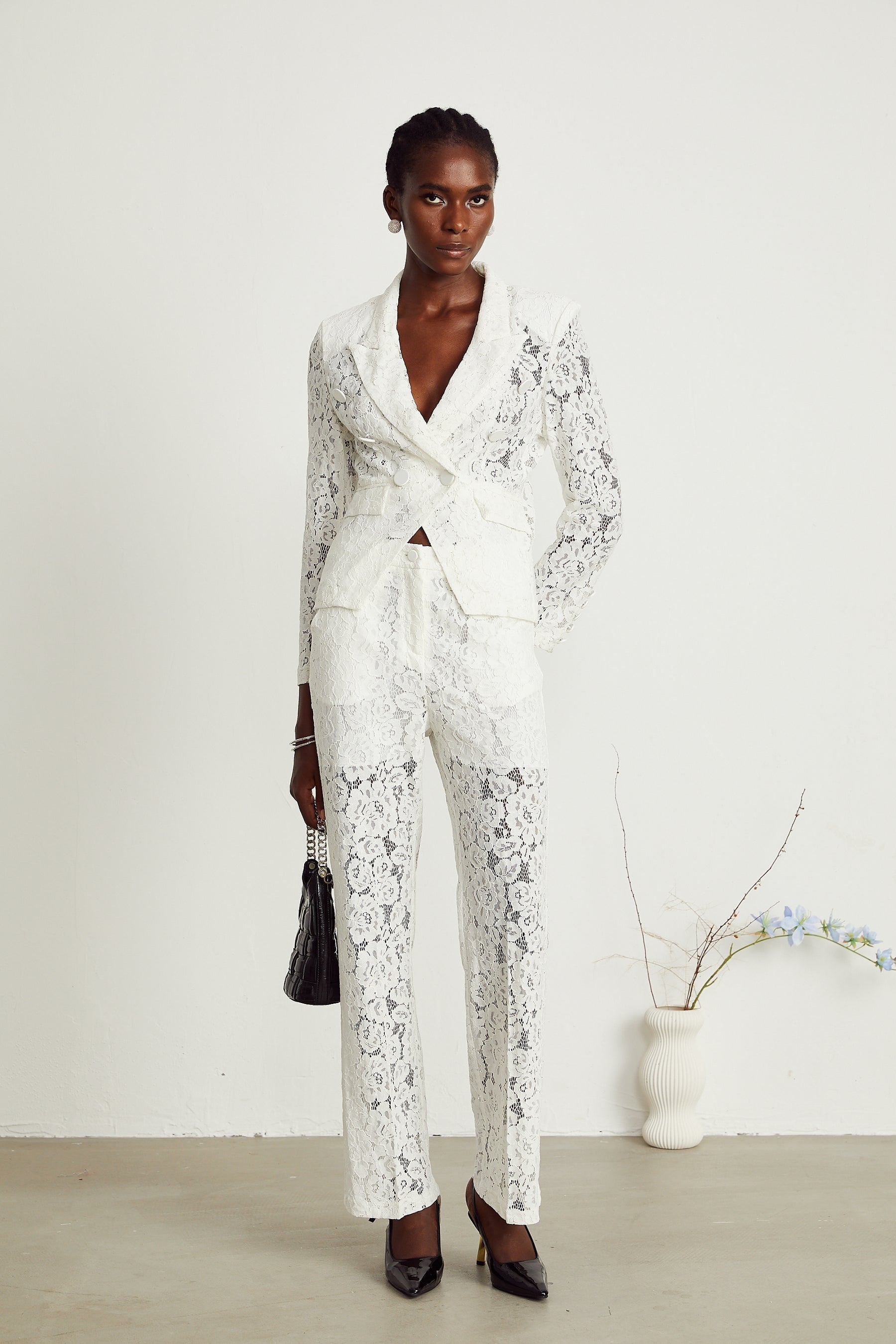 Zoé sheer lace blazer  trousers matching set