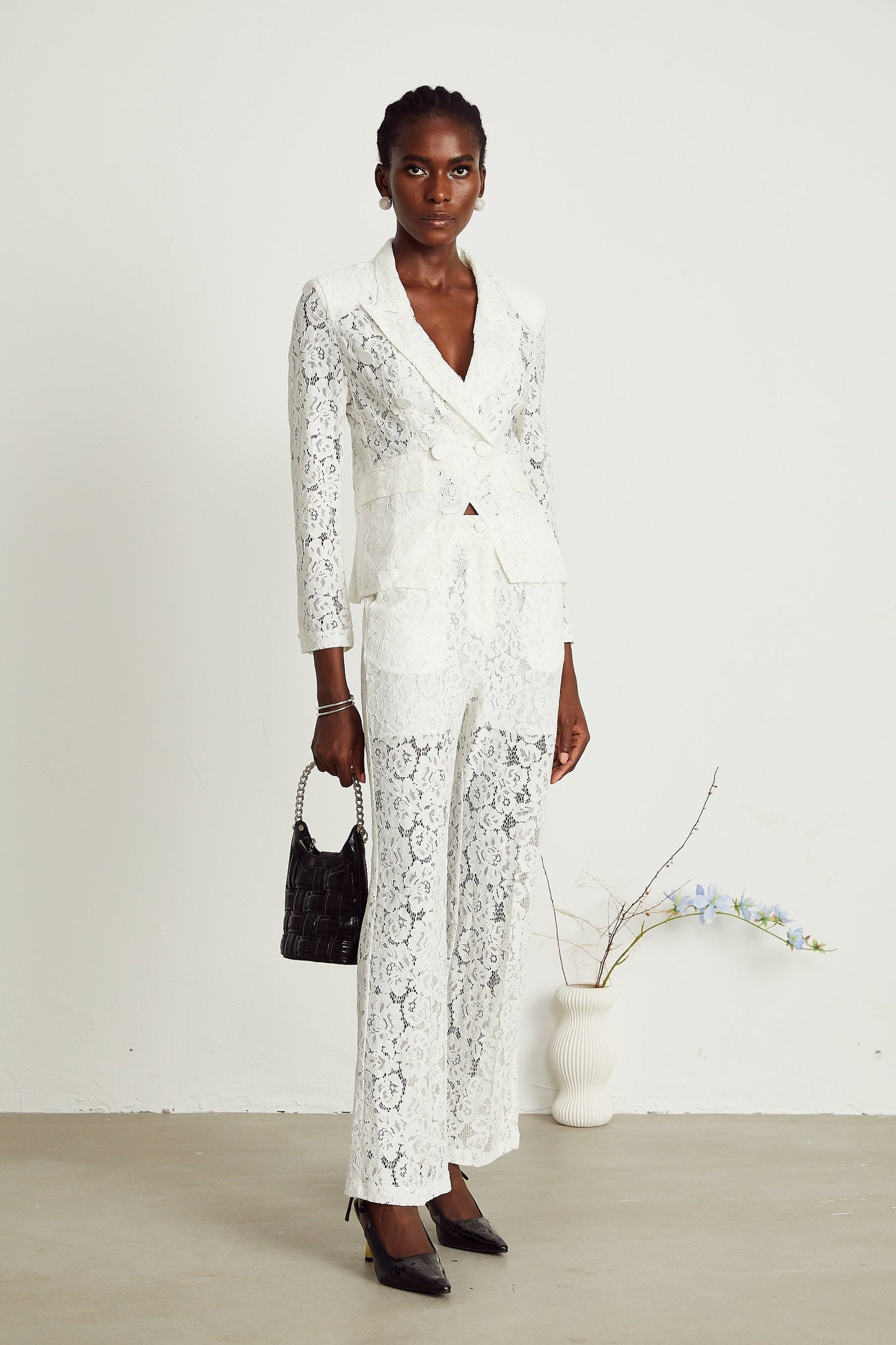 Zoé sheer lace blazer trousers matching set