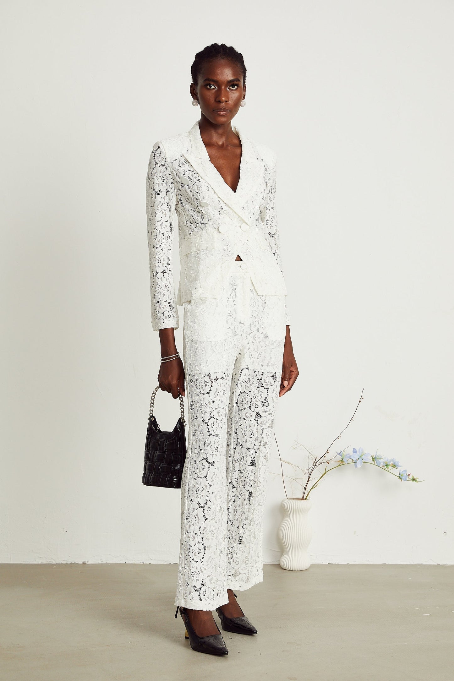 Zoé sheer lace blazer  trousers matching set
