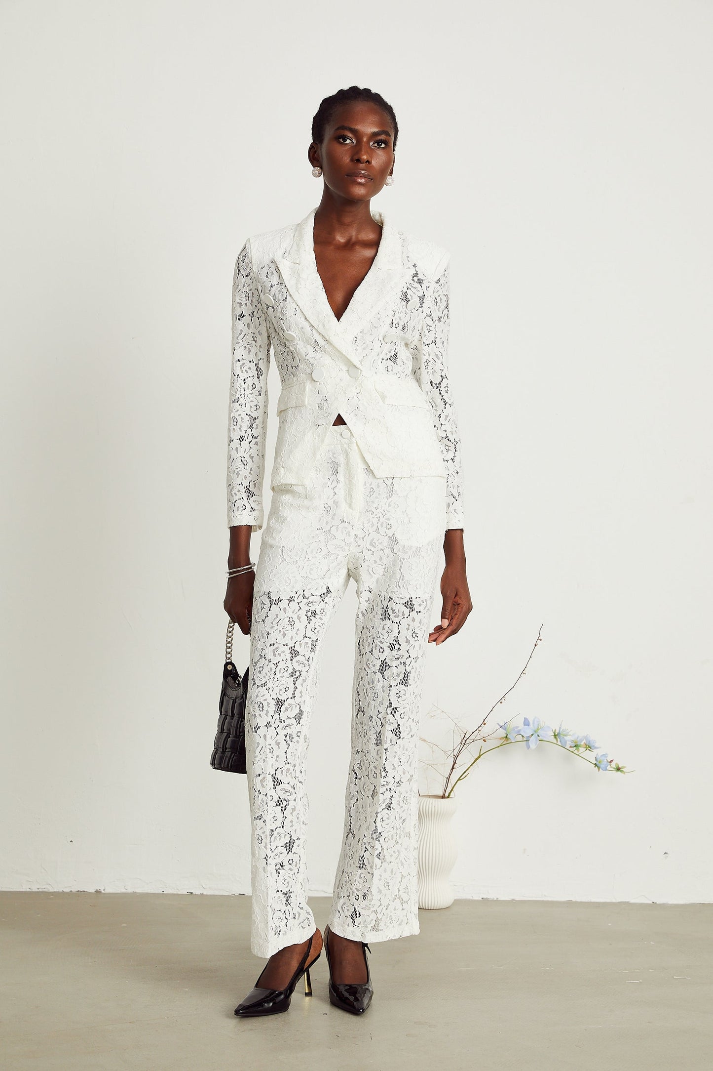 Zoé sheer lace blazer trousers matching set
