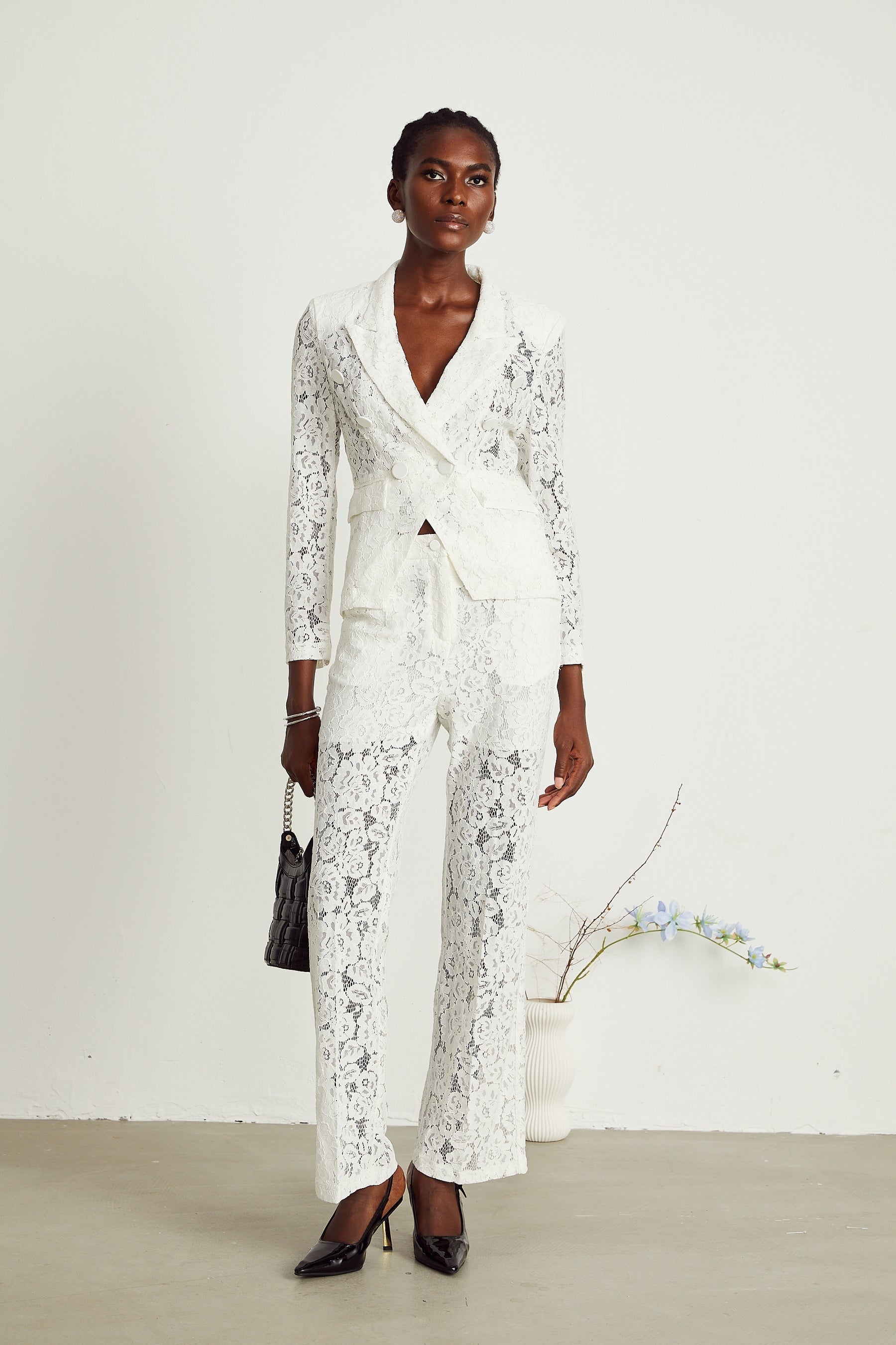 Zoé sheer lace blazer  trousers matching set