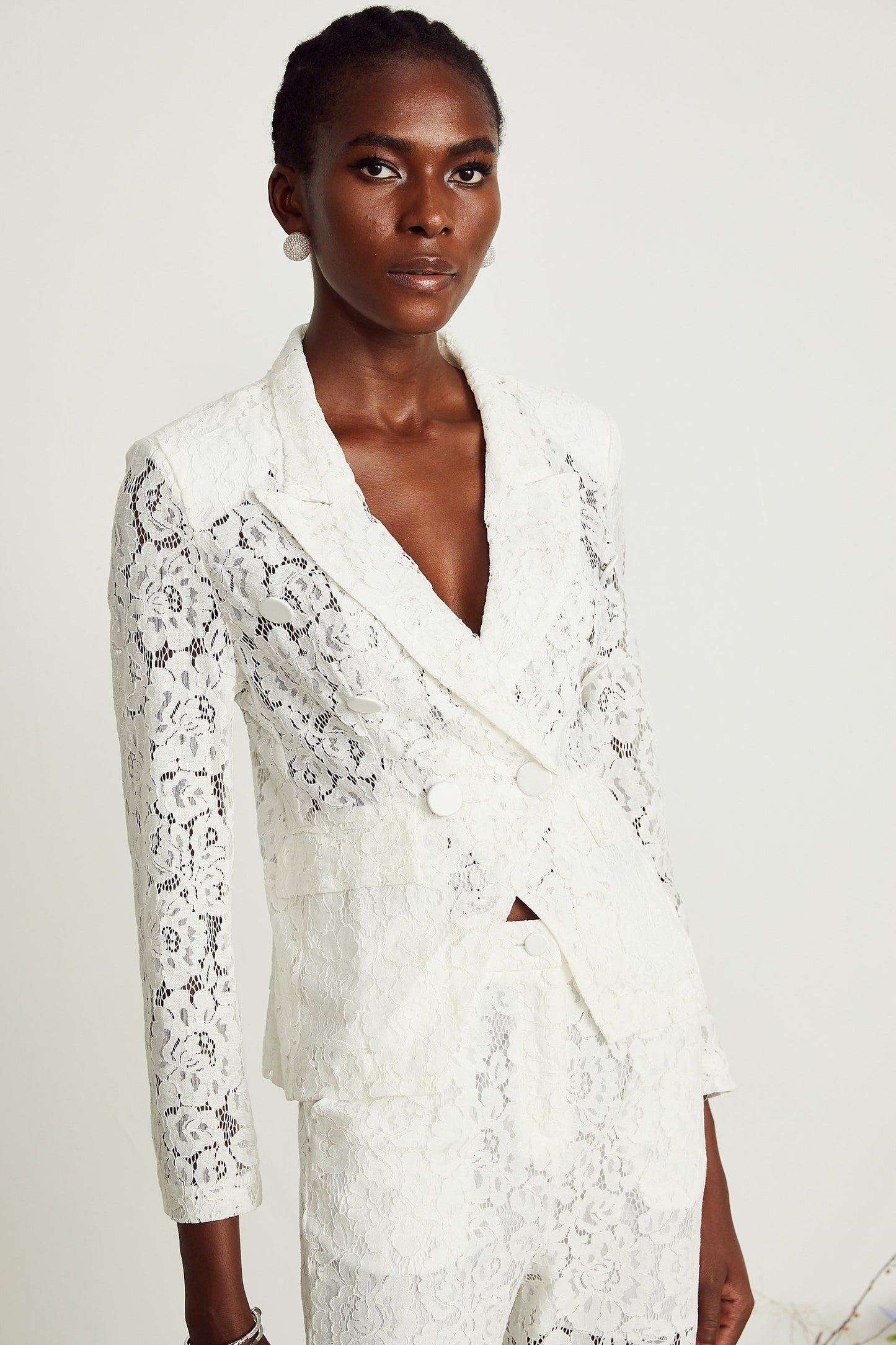 Zoé sheer lace blazer trousers matching set