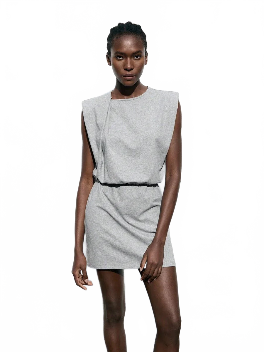 Margherita Mini Dress with Shoulder Pads and Belt Detail in Black and White