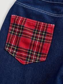 Adelaide Denim Pants Wide-Leg Relaxed Jeans with Tartan Cuffs