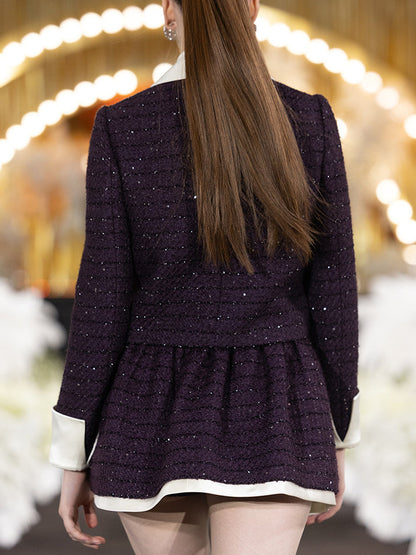 Classic cropped tweed jacket with contrasting collar and cuffs for a refined finish
