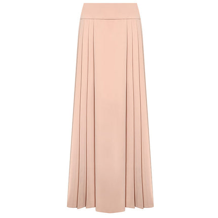 Pleated maxi skirt with a high-waisted fit, crafted from 90% polyester and 10% spandex, lined with 100% polyester for smooth comfort