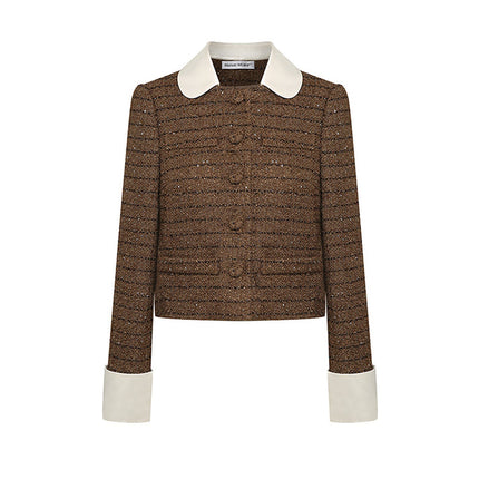 Classic cropped tweed jacket with contrasting collar and cuffs for a refined finish