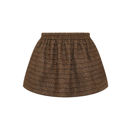 A-line wool-blend mini skirt with shimmer detailing, an elastic waistband, and a flattering high-waisted design. Made from 94.3% polyester, 5.7% wool, and lined with 100% polyester